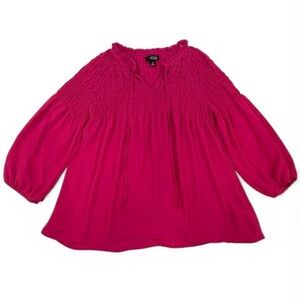 Women's A.n.a Ruched Tie Front‎ Pink Blouse Size XS Balloon Sleeve